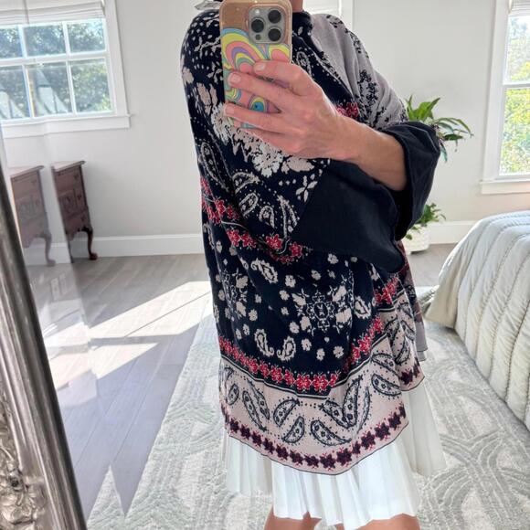 Free People Patchwork Pattern Paisley Poncho Sweater - Picture 4 of 10